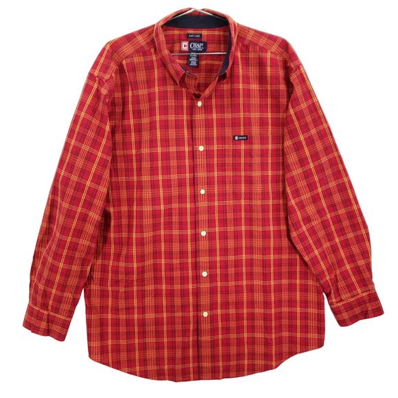 Chaps Shirt Men Extra Large Red Yellow Plaid Preppy Casual Easy Care Button Down - Picture 1 of 11